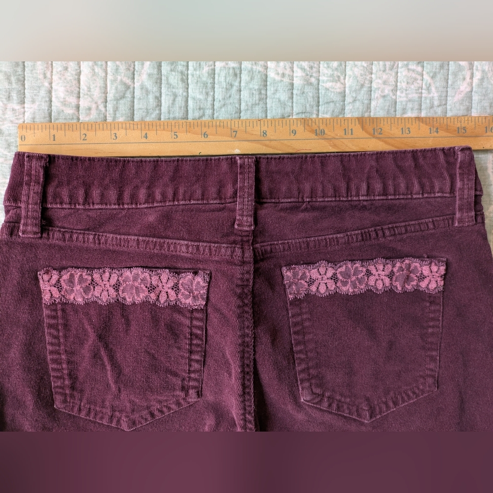St. John's Bay Burgundy Straight-Leg Stretch Corduroys with Lace Detail. Size 8P - Picture 4 of 8